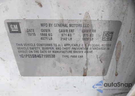 2016 Chevrolet Cruze Limited Lt из США, поврежденный, VIN 1G1PE5SB2G7169152